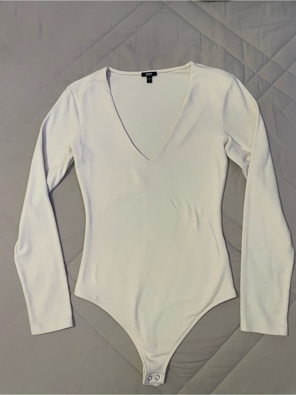 Express White Long Sleeve V-Neck Bodysuit